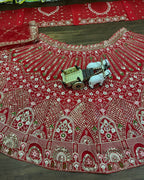 “Red Bridal Faux Georgette Lehenga with Sequins Embroidery & Butterfly Net Dupatta – Blouse up to 5XL, Length 42”