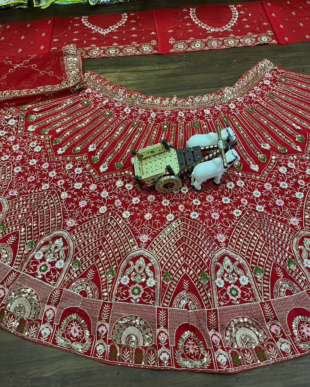 Red Premium Faux Georgette lehenga with Embroidery Sequins Work With Cancan & Canvas Patta and designer blouse.