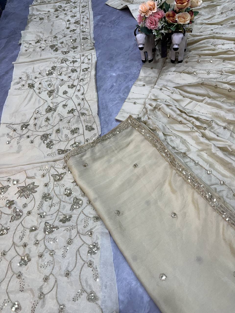 Faux Georgette Embroidered Lehenga Set with Dual Dupatta – Semi-Stitched