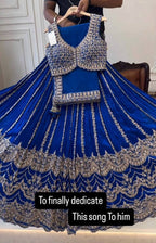 Royal Blue Embroidered Lehenga Set with Golden Zari and Sequin Work