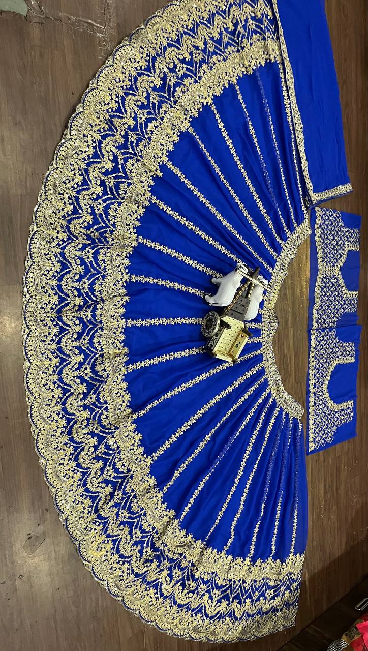 Royal Blue Embroidered Lehenga Set with Golden Zari and Sequin Work