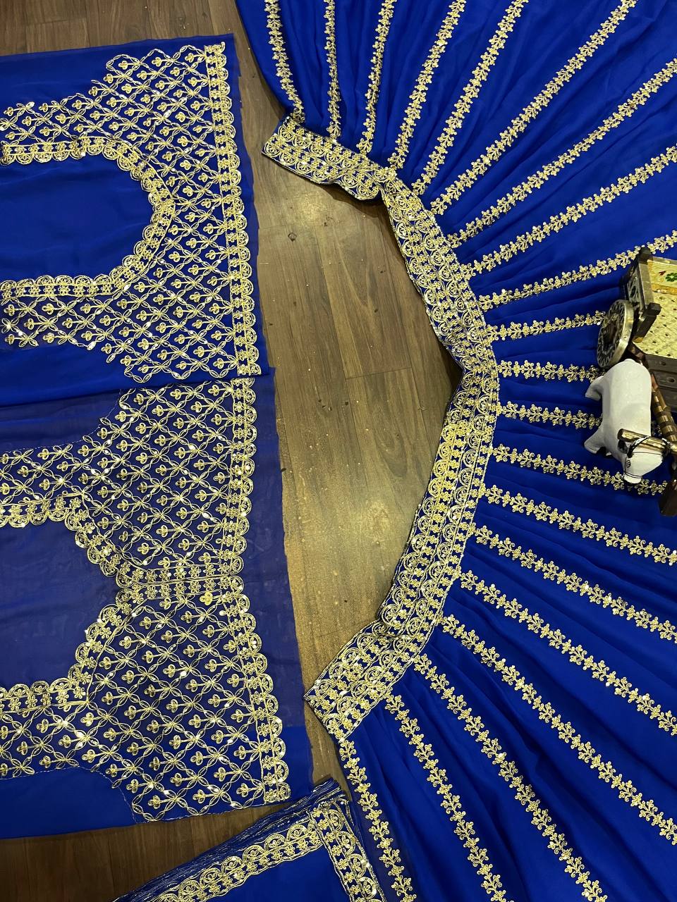 Royal Blue Embroidered Lehenga Set with Golden Zari and Sequin Work