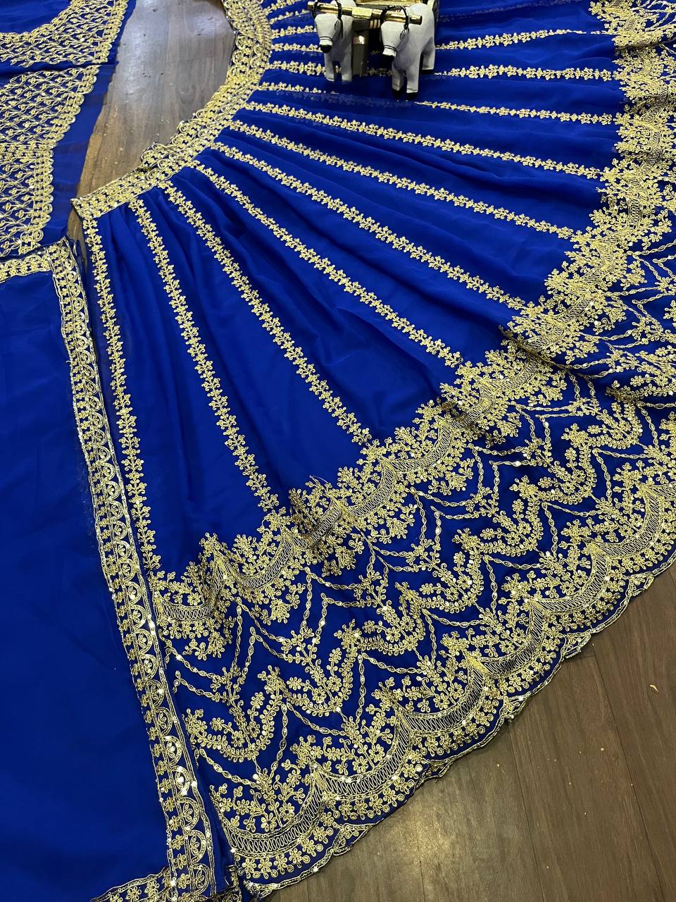 Royal Blue Embroidered Lehenga Set with Golden Zari and Sequin Work