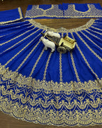 Royal Blue Embroidered Lehenga Set with Golden Zari and Sequin Work