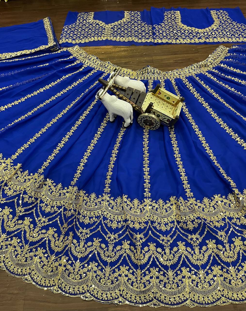 Royal Blue Embroidered Lehenga Set with Golden Zari and Sequin Work