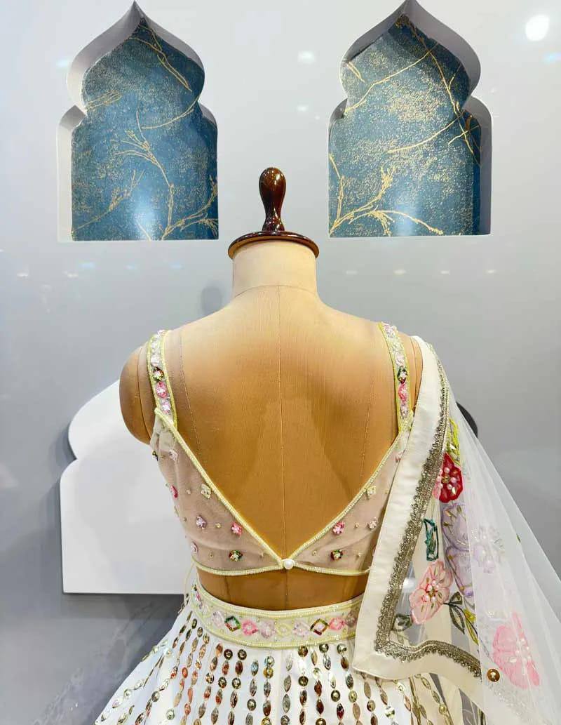Graceful Glam: Embroidered Fox Georgette Lehenga Set with Mirror Work