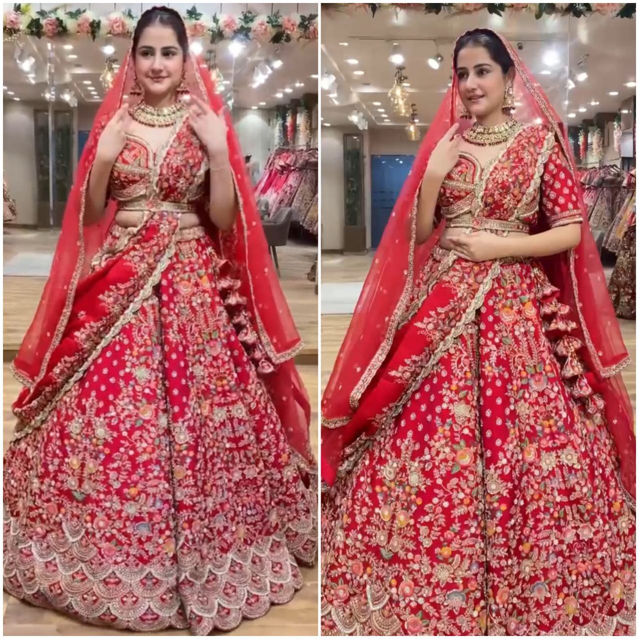 Red Velvet Heavy Embroidered Bridal Lehenga Set with Zari and Sequin Work