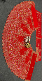 Red Velvet Heavy Embroidered Bridal Lehenga Set with Zari and Sequin Work