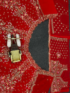 Red Velvet Heavy Embroidered Bridal Lehenga Set with Zari and Sequin Work
