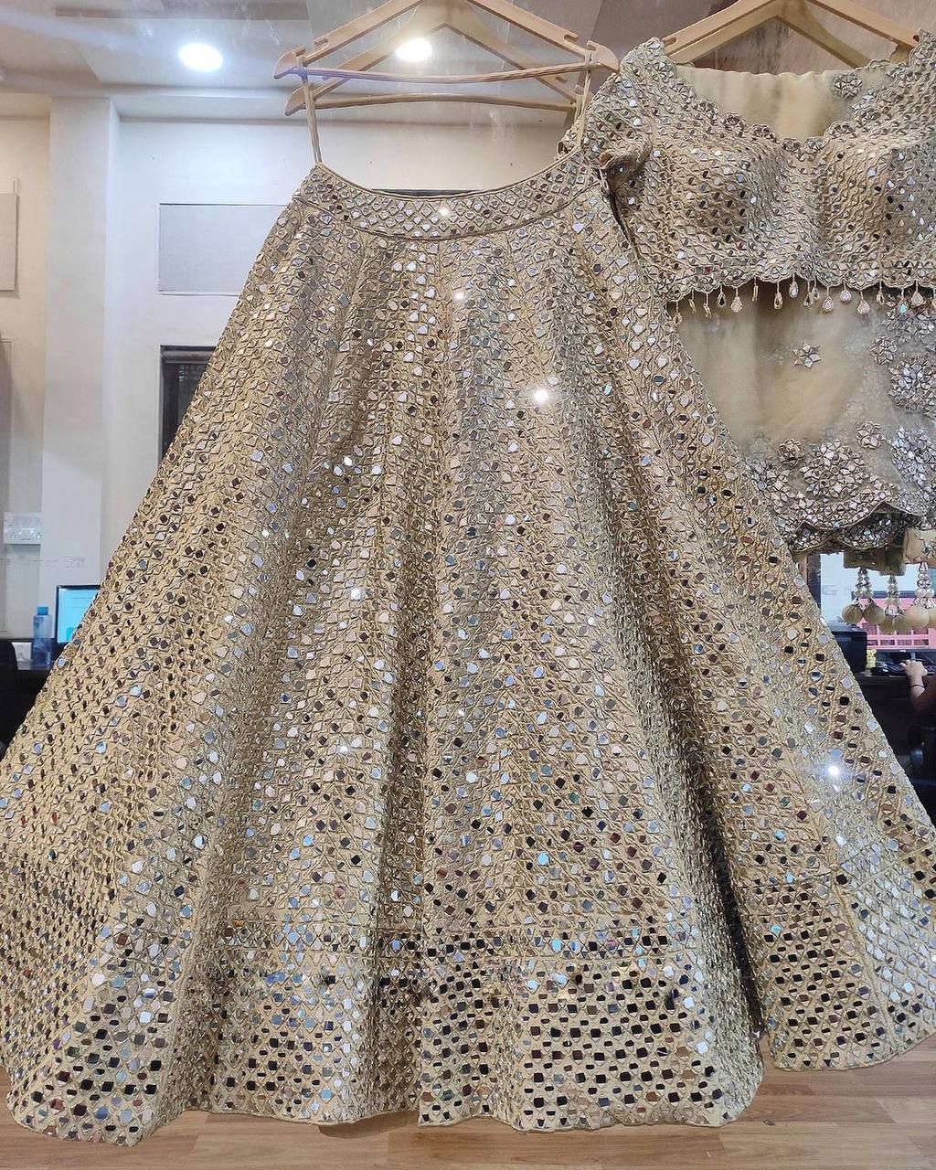 Soft Net Mirror Work Lehenga Choli with Sequins Embellishments