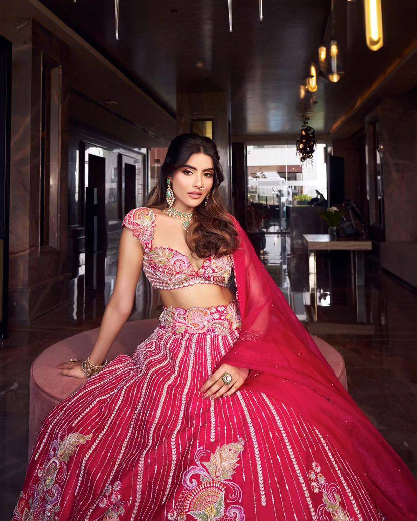 Buy Graceful Faux Georgette Lehenga with Embroidery &amp; Sequins Work Online