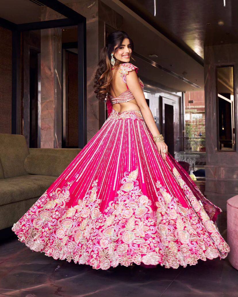 Buy Graceful Faux Georgette Lehenga with Embroidery &amp; Sequins Work Online