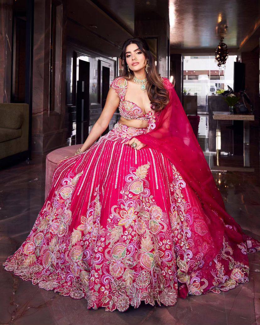 Buy Graceful Faux Georgette Lehenga with Embroidery &amp; Sequins Work Online
