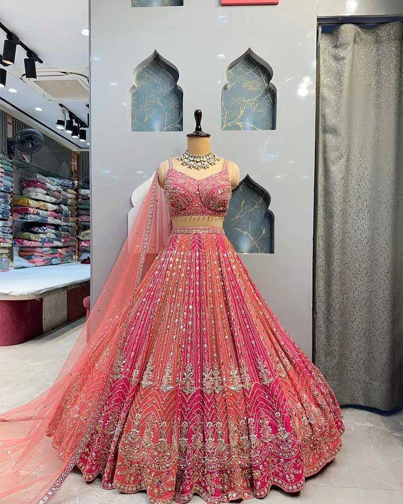 Fox Georgette Lehenga with Real Mirror, Sequins & Stone Work |