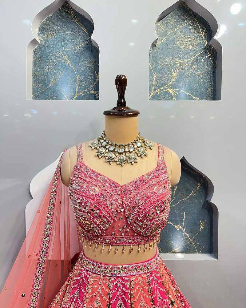 Fox Georgette Lehenga with Real Mirror, Sequins & Stone Work |