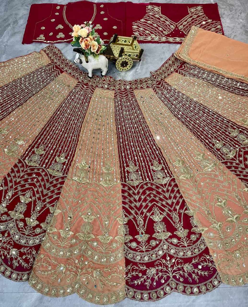 Fox Georgette Lehenga with Real Mirror, Sequins & Stone Work |