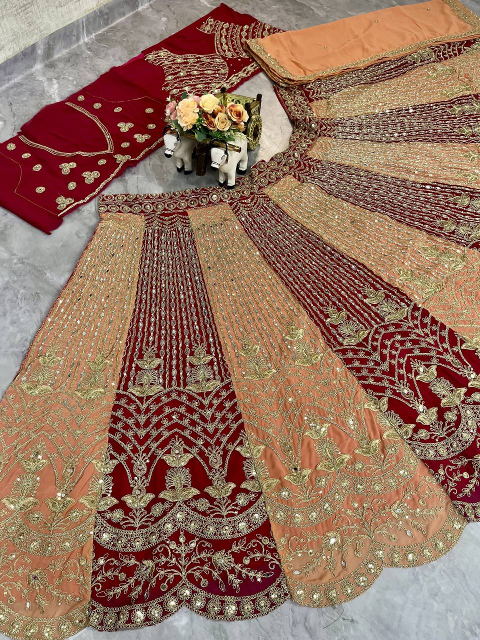 Fox Georgette Lehenga with Real Mirror, Sequins & Stone Work |