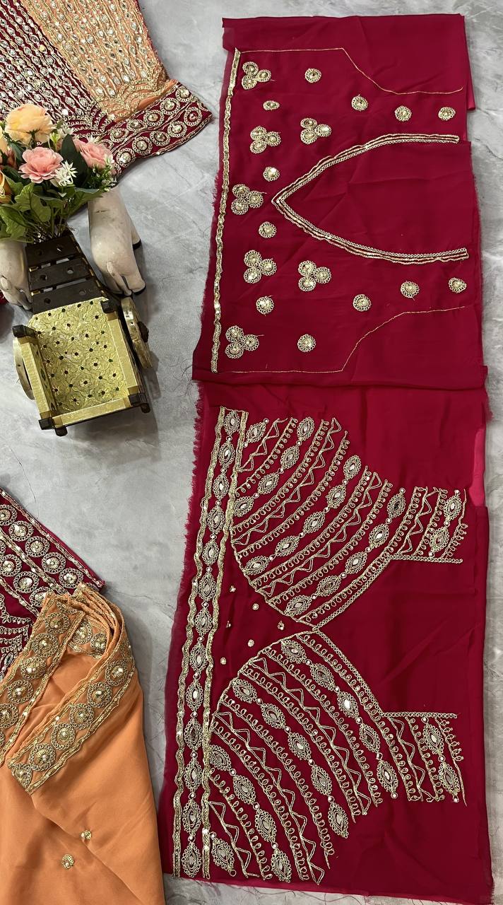 Fox Georgette Lehenga with Real Mirror, Sequins & Stone Work |
