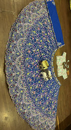 “Royal Blue Georgette Embroidered Lehenga with Multicolor Floral Work & Contrast Blouse – Length 42, Sizes up to 5XL”