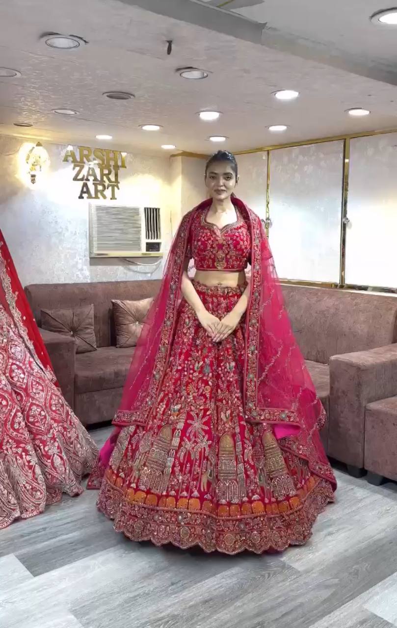 Royal Maroon Velvet Lehenga Choli with Multicolor Heritage Embroidery