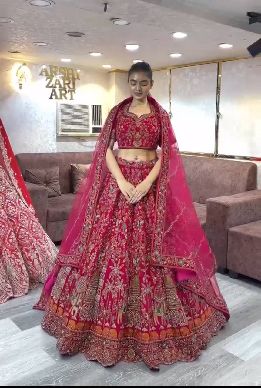 Royal Maroon Velvet Lehenga Choli with Multicolor Heritage Embroidery