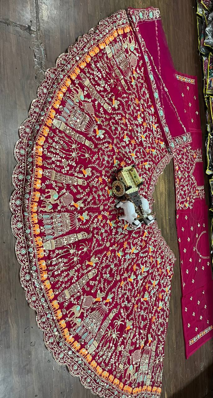 Royal Maroon Velvet Lehenga Choli with Multicolor Heritage Embroidery