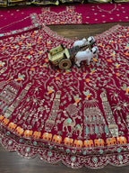 Royal Maroon Velvet Lehenga Choli with Multicolor Heritage Embroidery