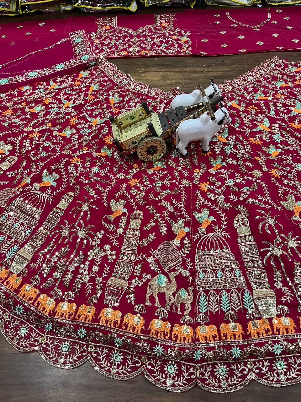 Royal Maroon Velvet Lehenga Choli with Multicolor Heritage Embroidery