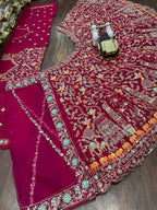 Royal Maroon Velvet Lehenga Choli with Multicolor Heritage Embroidery