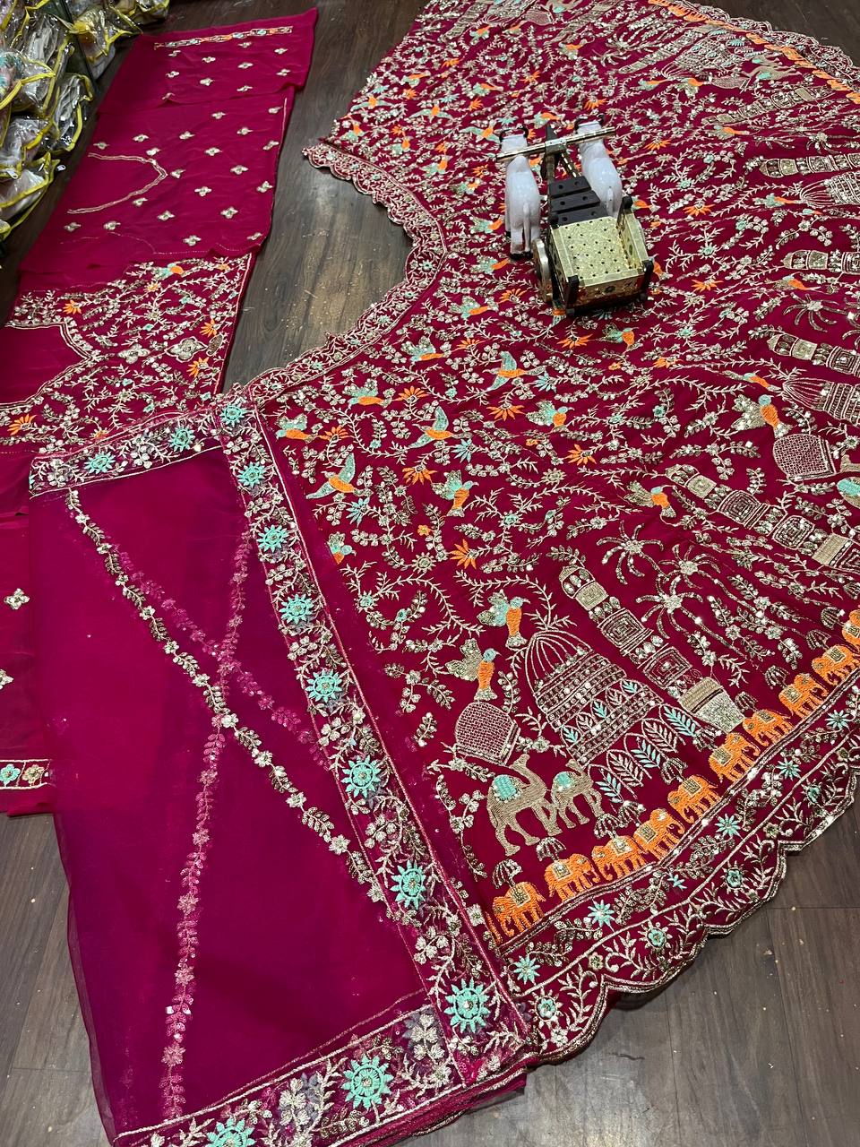 Royal Maroon Velvet Lehenga Choli with Multicolor Heritage Embroidery