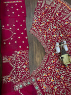 Royal Maroon Velvet Lehenga Choli with Multicolor Heritage Embroidery