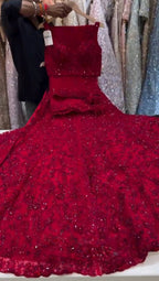 Classic Red Embroidered Lehenga Set with Sequin and Thread Floral Work