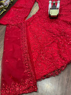 Classic Red Embroidered Lehenga Set with Sequin and Thread Floral Work