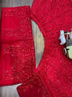 Classic Red Embroidered Lehenga Set with Sequin and Thread Floral Work