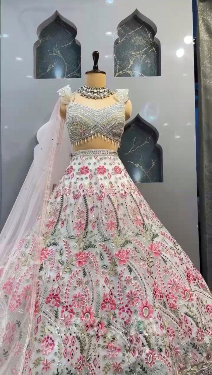 Faux Georgette Embroidered Sequin Lehenga with Dupatta – Semi-Stitched Partywear Set for Women