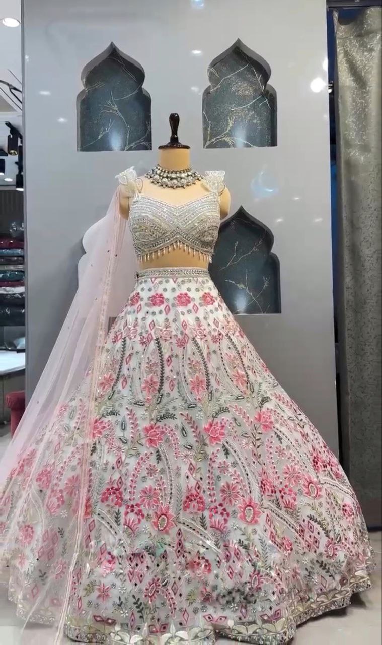 Faux Georgette Embroidered Sequin Lehenga with Dupatta – Semi-Stitched Partywear Set for Women