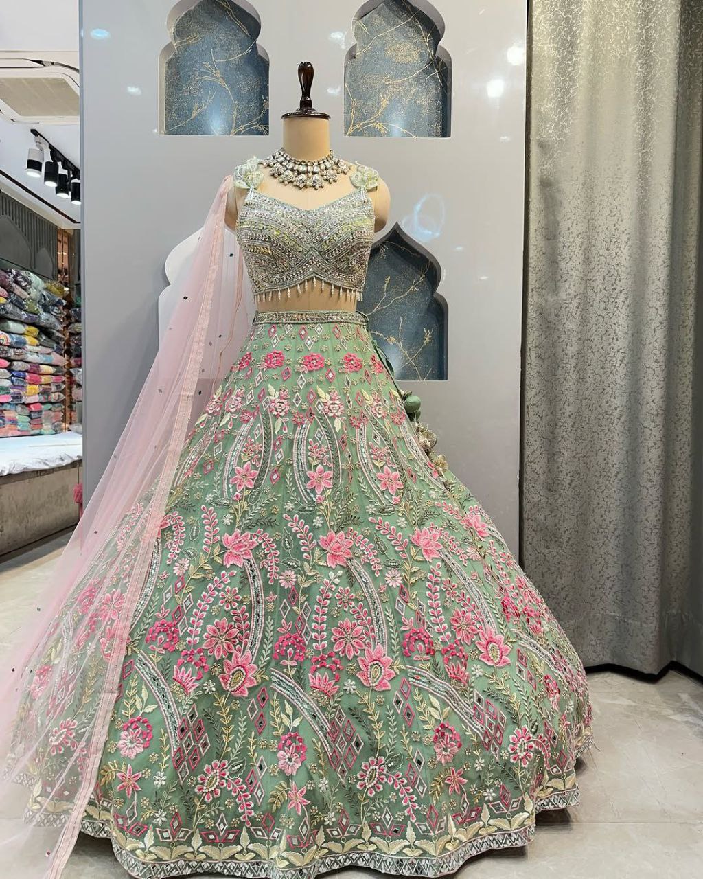 Faux Georgette Embroidered Sequin Lehenga with Dupatta – Semi-Stitched Partywear Set for Women