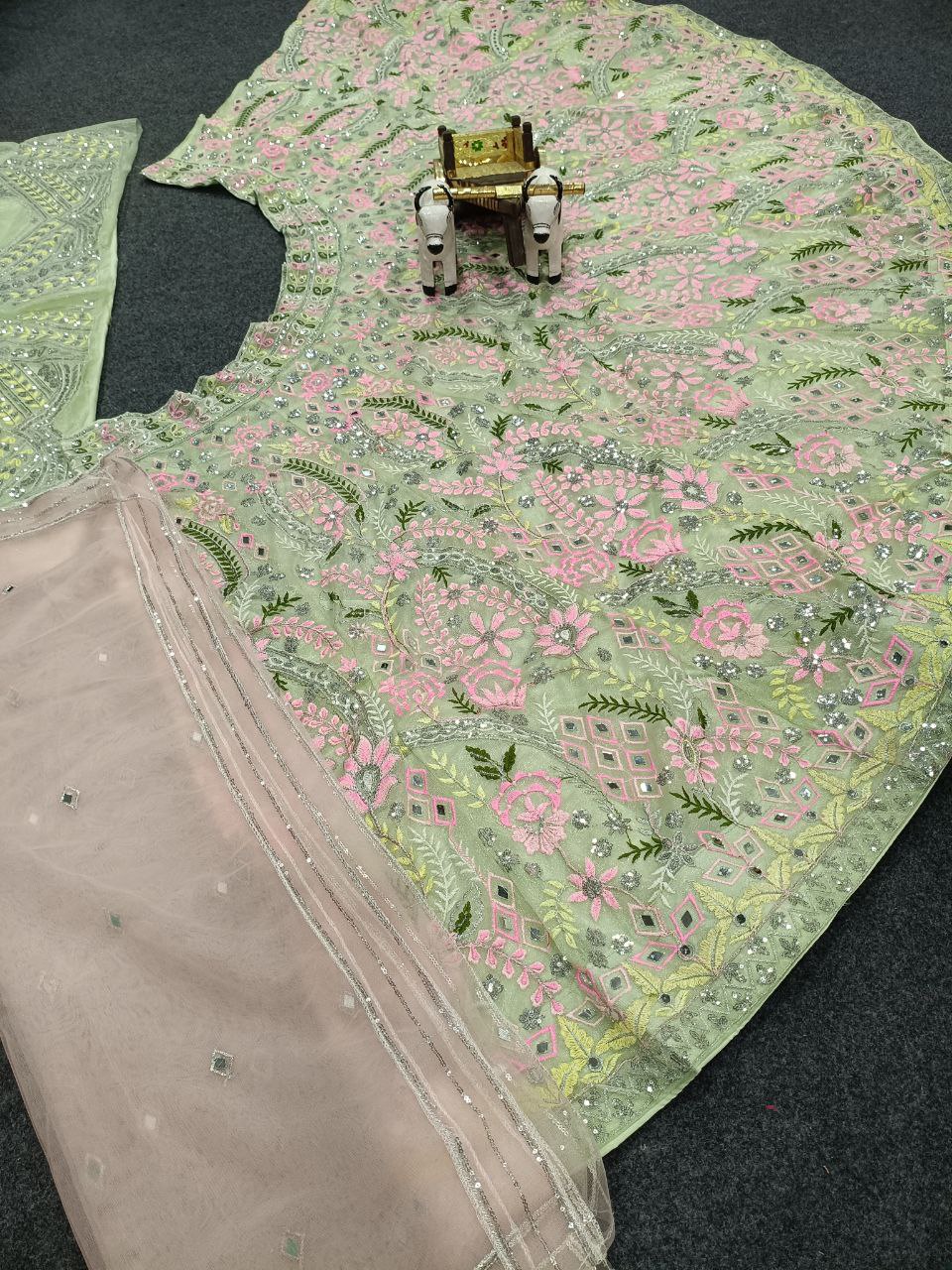 Faux Georgette Embroidered Sequin Lehenga with Dupatta – Semi-Stitched Partywear Set for Women