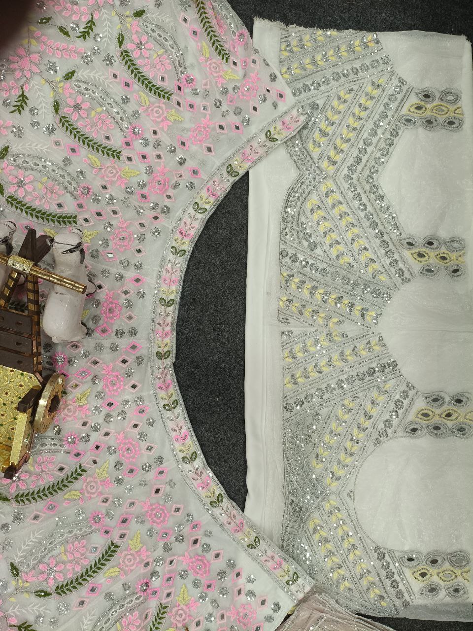 Floral Embroidered Net Lehenga Set with Mirror Work
