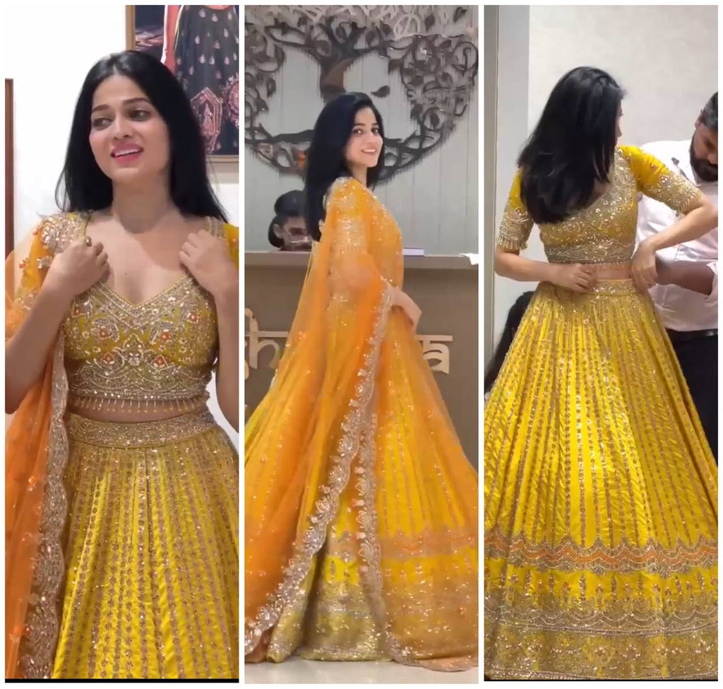 Fox Georgette Lehenga with Embroidery Sequins Work & Butterfly Net Dupatta – Semi-Stitched Partywear Set