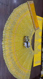 Yellow Mirror and Sequin Embroidered Georgette Lehenga Set