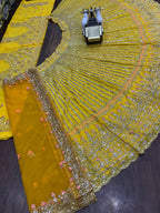 Yellow Mirror and Sequin Embroidered Georgette Lehenga Set