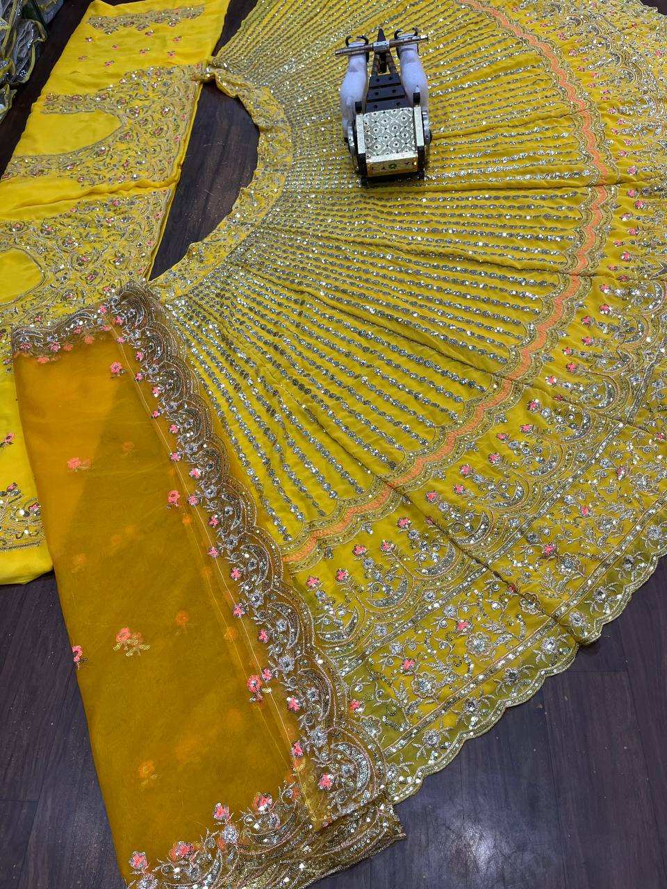 Fox Georgette Lehenga with Embroidery Sequins Work & Butterfly Net Dupatta – Semi-Stitched Partywear Set