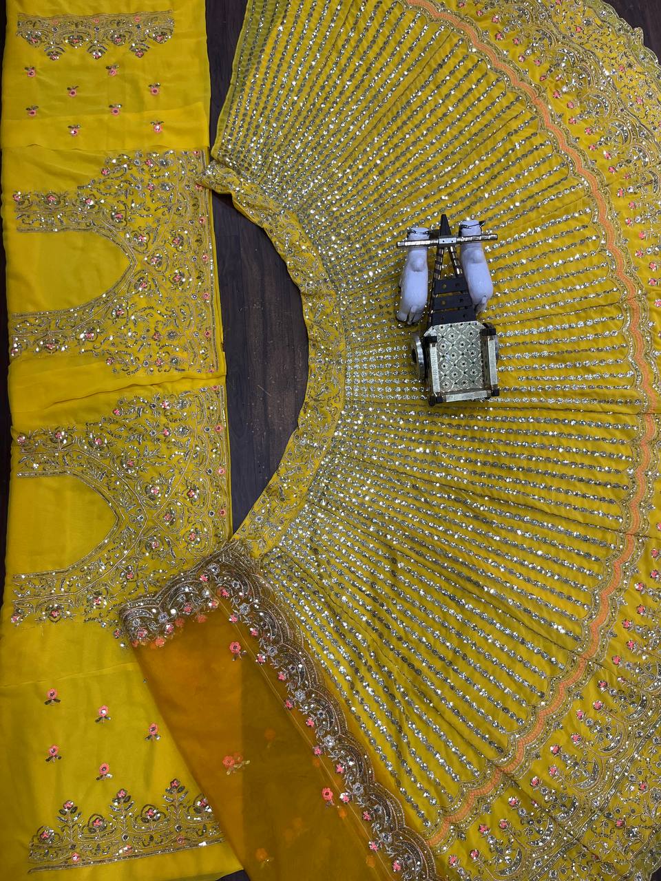 Yellow Mirror and Sequin Embroidered Georgette Lehenga Set