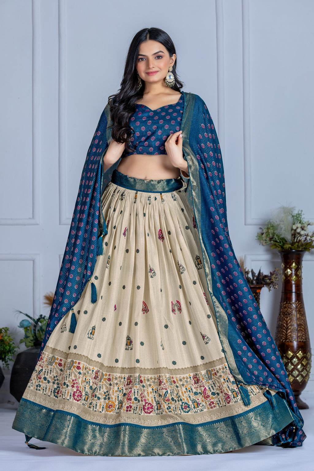 ✨ "Heavy Lichi Jacquard Lehenga Choli with Dupatta | Stitched Upto Size 44 | Wedding & Party Wear (1.2 KG) 🌹"