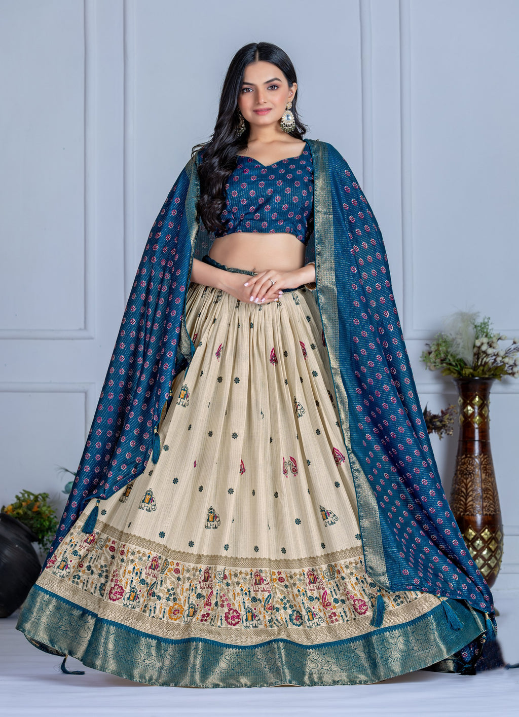 ✨ "Heavy Lichi Jacquard Lehenga Choli with Dupatta | Stitched Upto Size 44 | Wedding & Party Wear (1.2 KG) 🌹"