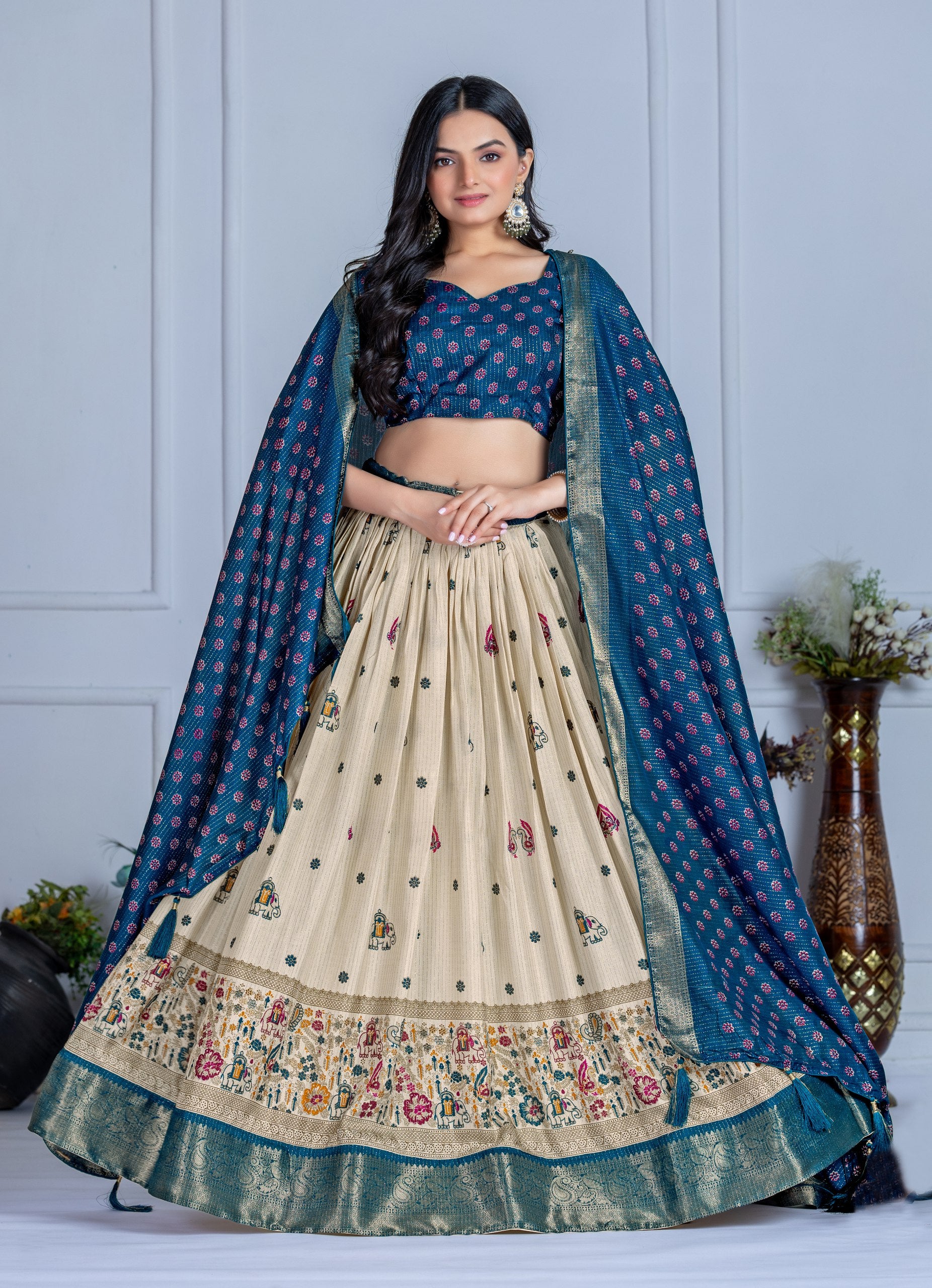 ✨ "Heavy Lichi Jacquard Lehenga Choli with Dupatta | Stitched Upto Size 44 | Wedding & Party Wear (1.2 KG) 🌹"