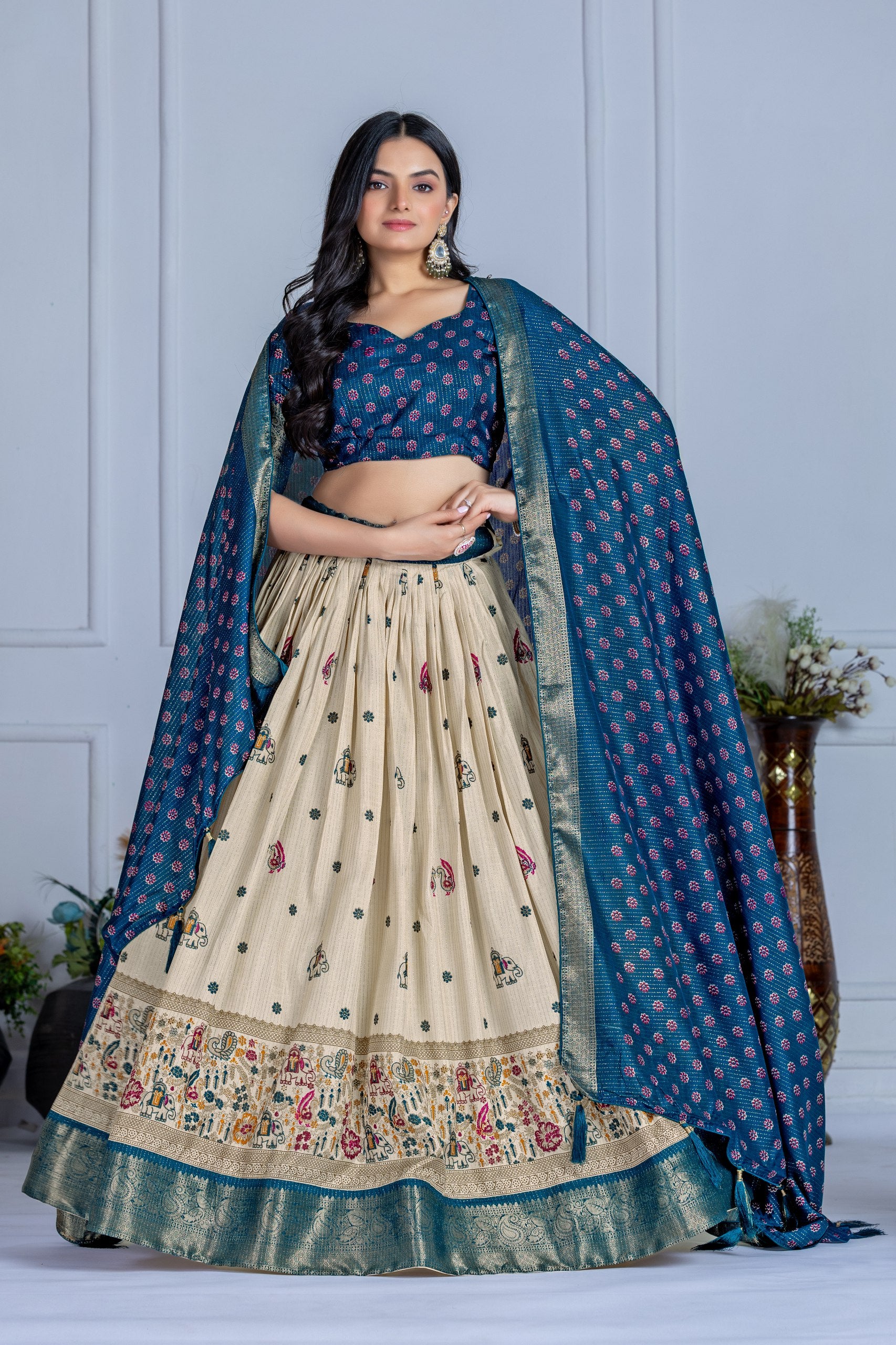 ✨ "Heavy Lichi Jacquard Lehenga Choli with Dupatta | Stitched Upto Size 44 | Wedding & Party Wear (1.2 KG) 🌹"