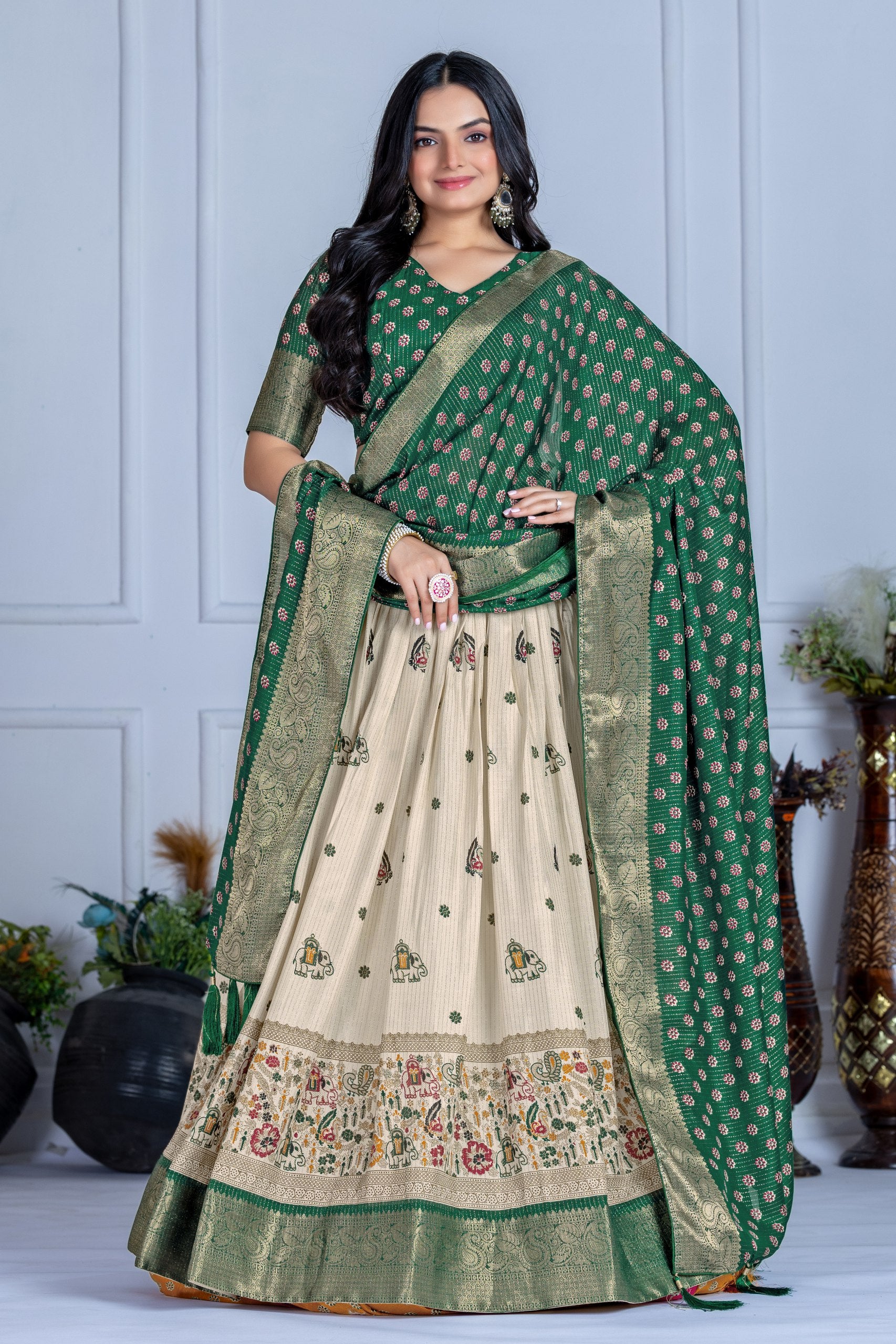 ✨ "Heavy Lichi Jacquard Lehenga Choli with Dupatta | Stitched Upto Size 44 | Wedding & Party Wear (1.2 KG) 🌹"