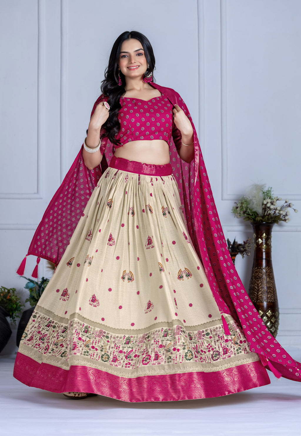 ✨ "Heavy Lichi Jacquard Lehenga Choli with Dupatta | Stitched Upto Size 44 | Wedding & Party Wear (1.2 KG) 🌹"